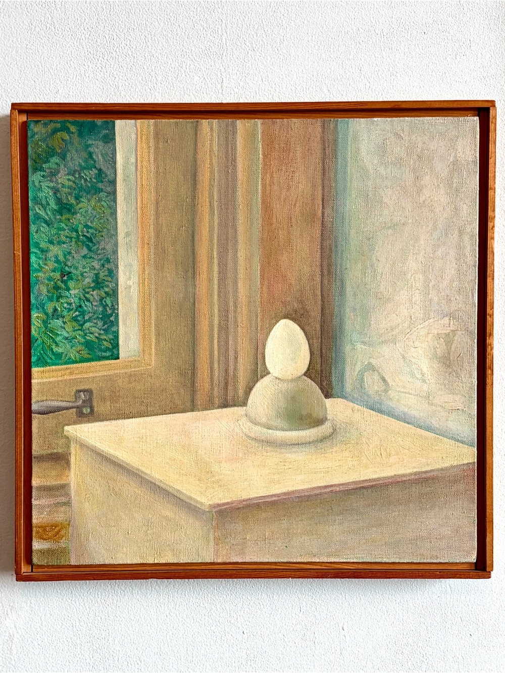 Original Oil Painting Mid Century Wood Floating Frame Serene Modern Still Life